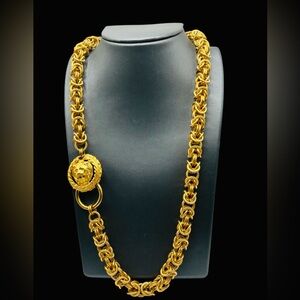 Vintage Anne Klein Lion Medallion Byzantine Chain Necklace